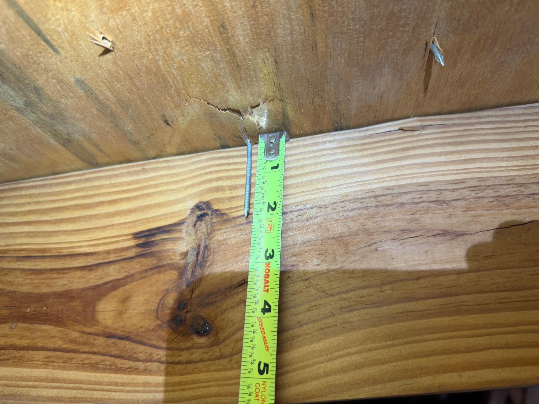 Roof deck nail length measured during wind mitigation inspection